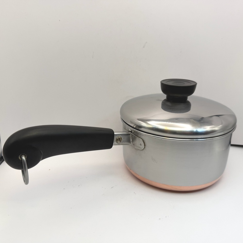 Vintage Revere Ware Double Ring Clinton IL 1 Qt Copper Clad Saucepan w Lid